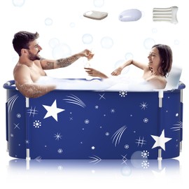53" Extra Large Portable Foldable Bathtub with Metal Frame for Adult, Family SPA Soaking Tub with Cover for Small Bathroom, Thicken Multiple Layer Bathtub with Lid (53" Stars with Metal Frame)