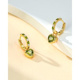 Heart Birthstone Drop Earrings for Women: 925 Sterling Silver hypoallergenic Huggie Earrings with Dainty CZ, Trendy Jewelry Gift for Her, Christmas Anniversary Birthday Gift for Wife Girlfriend Mom