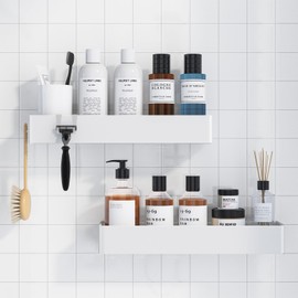 Kitsure Shower Caddy - 2 Pack Adhesive Shower Organizer, Rustproof Metal Shelves, No-Drill Bathroom Organizers and Storage, White, XX-Large