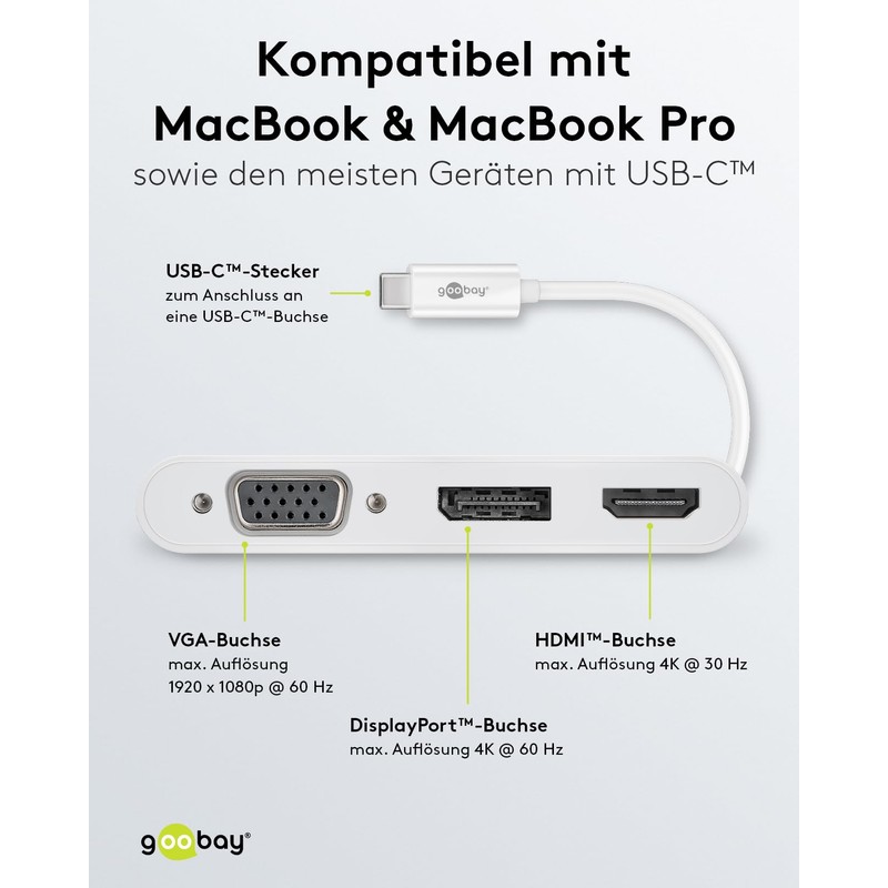 goobay 52412 Multiport Adapter USB-C to VGA + DP +