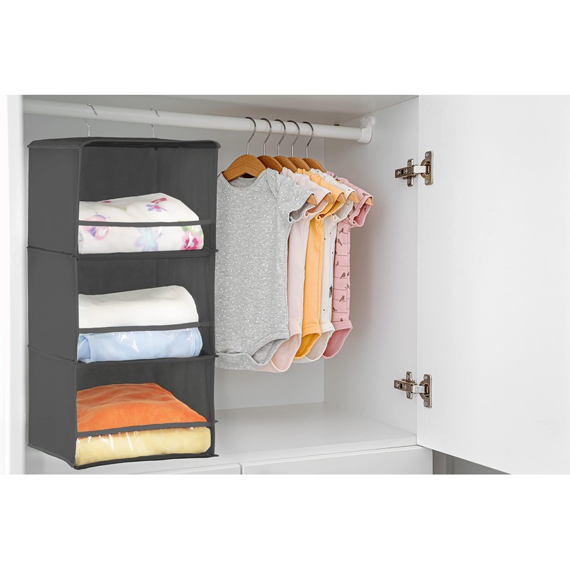 SimpleHouseware 3 Shelves Hanging Closet Organizer with Front Stopper, Dark