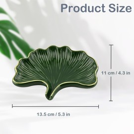 YoHyien Ceramic Soap Dish with Drainage, Ginkgo Leaf Shaped Soap Dish for Bathroom, Self Draining Soap Holder for Shower, Kitchen, and Sink, Keep Soap Dry & Easy Cleaning (Green)