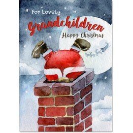 doodlecards Grandchildren Christmas Card Santa Chimney Medium Size Christmas Card for Grandchildren with Plain Envelope