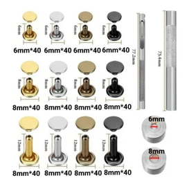 480 Uds Juego de Remaches de Doble Tapa Tachuelas de Metal con Herramienta Perforadora para Manualidades de Cuero Reparación de Zapatos Encuadernación de Ropa