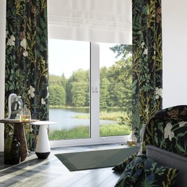 LADYVOGUE Botanical Curtains 100% Blackout 2 Panels Set Green Plant Black Out Curtain Black Floral Cottage Core Thermal Insulated Window Treatments Decor for Living Room Bedroom Curtain 52x96 Inch