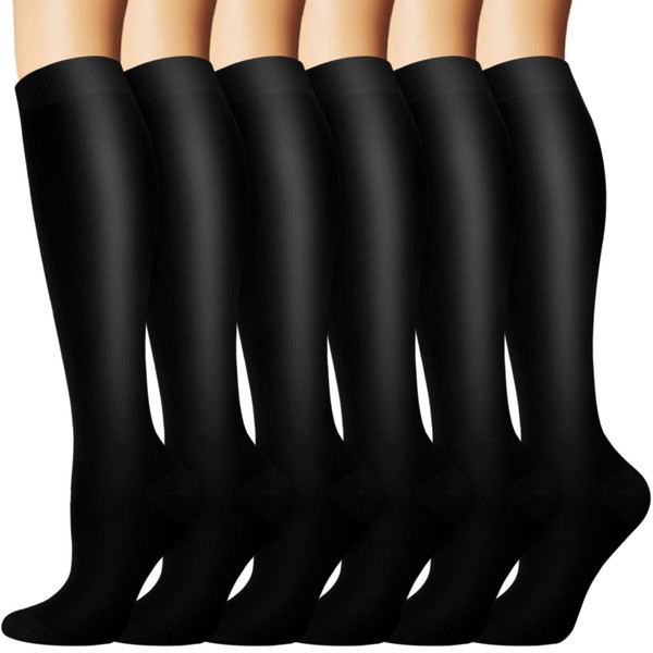 Iseasoo 6 Pairs Compression Socks for Women & Men Circulation,20-30 mmhg Nursing Socks Best for Running,Athletic,Hiking,Travel(Small/Medium)