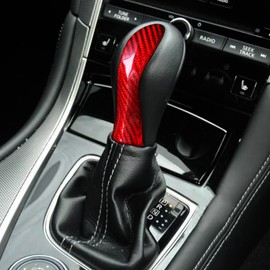 UOADA for Infiniti Q50 Q50S 2014-2020 Real Hard Carbon Fiber Central Console Gear Shift Knob Shifter Handle Head Lever Cap Cover Trim Decoration Car Interior Accessories Red