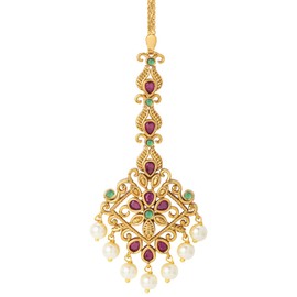Aheli 18K Traditional Matte Gold Finish with Cubic Zirconia Maang Tikka Jewellery for Women Girls