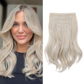 REECHO Hair Extensionss, 4PCS 14" Short Clip in Hair Extensions Layered Cut Invisible Lace Weft Natural Soft Synthetic Hairpieces for Women - Pearl Brown