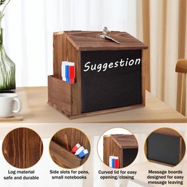 iFCOW Wood Suggestion Box, Wall Mounted Donation Box Collection Box Prayer Ballot Box with Chalkboard and Keys for Fundraiser Collection Suggestion Ballot Tip Comment