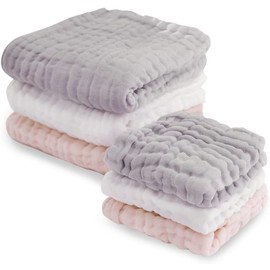 Keratta Ible Bathing Gauze Handkerchief Towel, Baby Dull Color, Set of 6 (Pink, Gray, White)