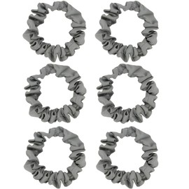 Otyou 6 Pack High Elasticity Satin Covering Hair Scrunchies Skinny Hair Ties Soft Scrunchy Bobbles Bonnet Ponytail Holder Wrist Band Hair Accessories for Girls,Kids Bikes,Plays Tennis (Grey)