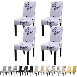 JQinHome Pattern Chair Covers for Dining Room Set of 4, High Stretch Removable Washable Parsons Chair Slipcover for Home Party Hotel Wedding Ceremony (Grey Butterfly,4PCS)