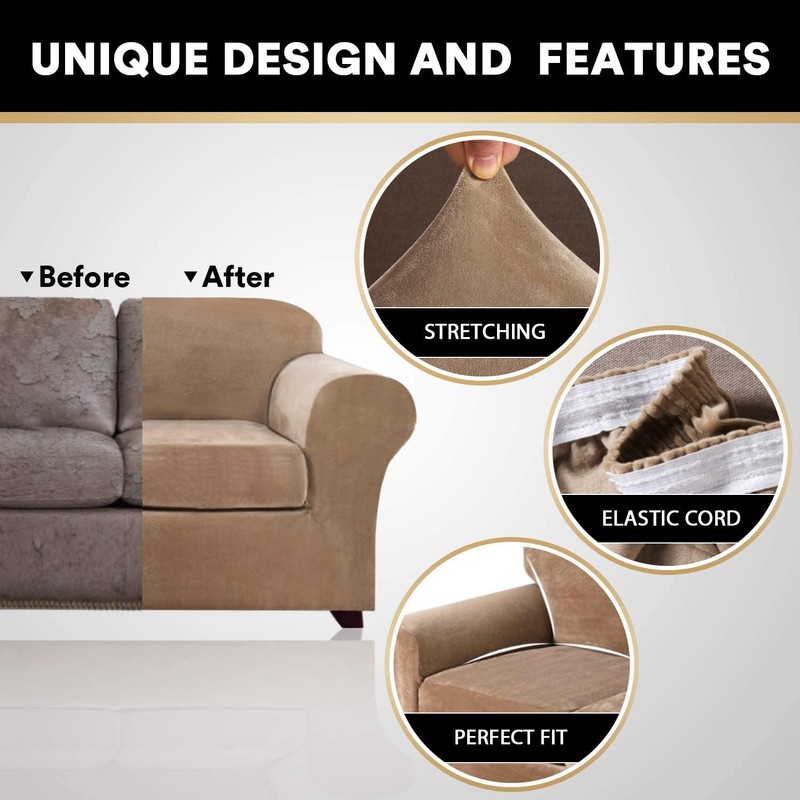 PrinceDeco Velvet Couch Covers for Sofa Soft 4 Pieces Couch