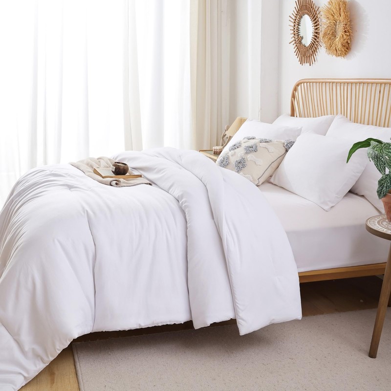 ROSGONIA Comforter Full Size for Girls Boys Teens White, 3pcs