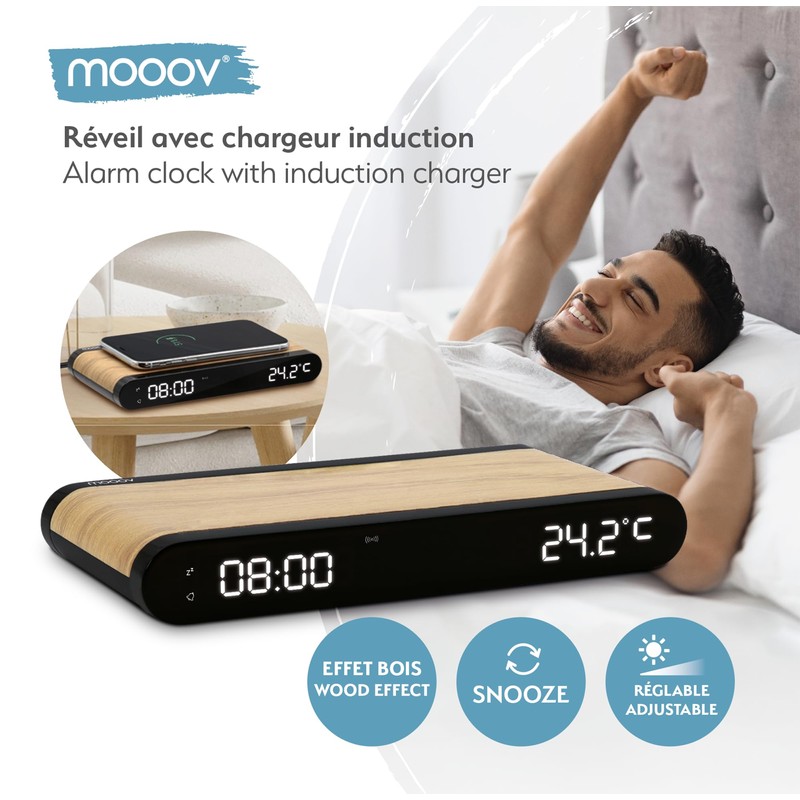 MOOOV 477349 Alarm Clock, Charger, Induction, 15 W and USB-C