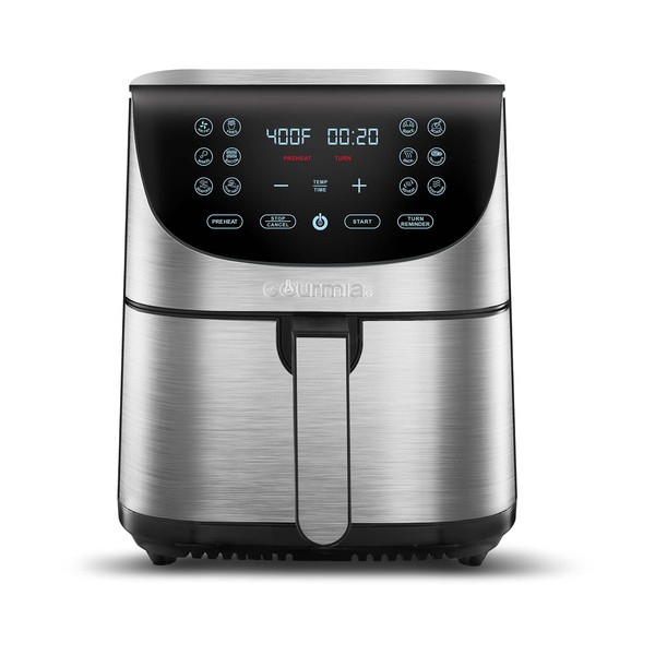 Gourmia Air Fryer Oven Digital Display 7 Quart Large AirFryer Cooker 12 Touch Cooking Presets, XL Air Fryer Basket 1700w Power Multifunction GAF778 Black and stainless steel air fryer FryForce 360°