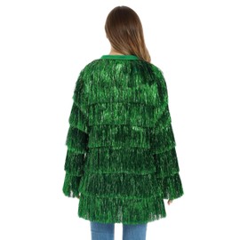 Tinsel Dress for Women, Multilayer Fringe Tinsel Foil Dance Costum for Carnival Festive Event Green XS-S