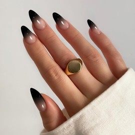 Almond Ombre Press On Nails, Medium Fake Nails with Nail Glue, Reusable Soft Gel Stick On Nails for Women Girls Gift, 30PC Elegant Glue On Nails Kit