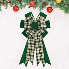 Estivaux Large Mardi Gras Bows for Wreath, St. Patrick's Day Wreath Bows Green Buffalo Plaid Bows Happy Holiday Tree Topper Bows for Front Door Carnival Saint Patrick's Day Decorations