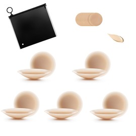 FHTECO Cakes Nipple Cover Silicone Self Adhesive Bra Breathable Sticky Bras Water-Proof Reusable Backless Invisible Bra (S, 5, 1#Caramel)