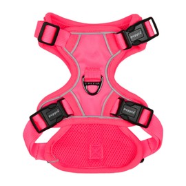 Puppia Neon Dog Harness H Sturdy Adjustable Neck and Chest Reflective Front and Back D-Ring for Small and Medium Dogs, Pink, Large