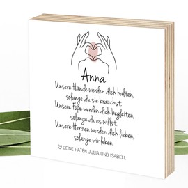 Wunderpixel® Holzbild Unsere Hände - personalisiertes Taufgeschenk/zur Geburt - 15x15x2cm zum Hinstellen/Aufhängen, echter Fotodruck mit Spruch auf Holz - schwarz-weißes Wand-Bild Aufsteller