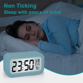 4,3" Wecker Digital, LCD Digitaler Wecker, Wecker Ohne Ticken, Wecker mit Licht, Schlummern, Temperatur, Datum, Kalender, Großem Display, Alarm Clock Wecker Uhr für Schlafzimmer Home Office（Blau）