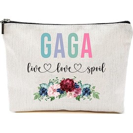 AcevedoDesign Gaga Live Love Spoil Makeup Bag, Grandma Mother's Day Gifts From Grandchildren, Travel Bag, Gaga Gift Idea Birthday, Gaga Travel Bag, New Gaga Gift, White, 7”x9.8”