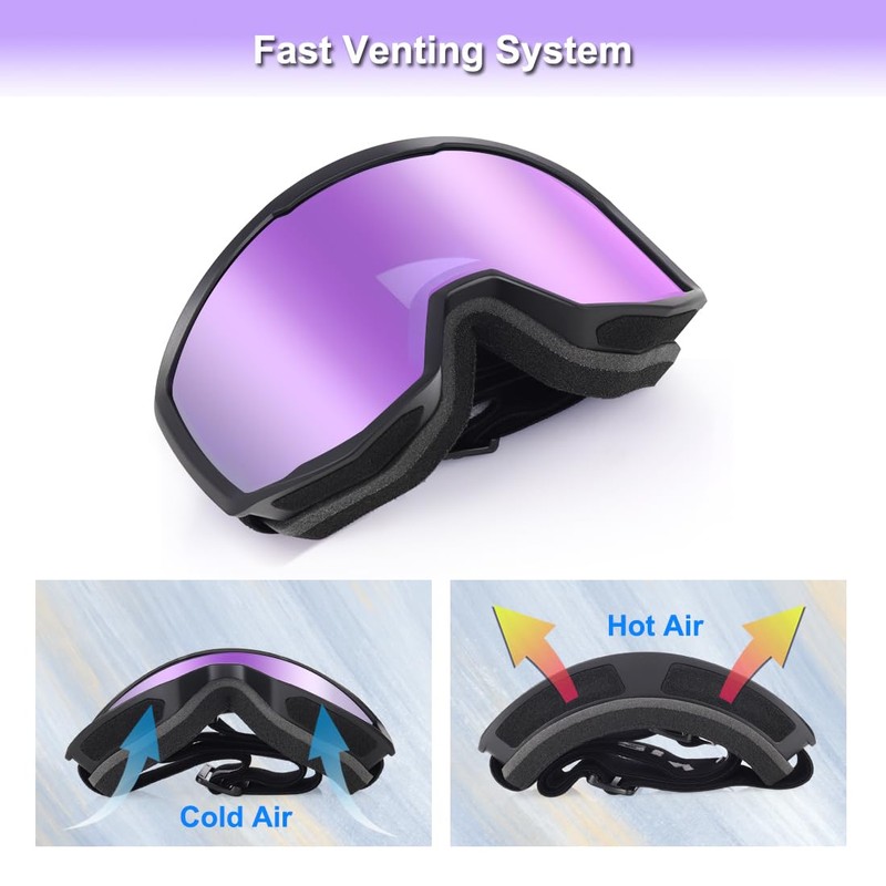 Ski Goggles, Adult Snowboard Goggles for Men Women, OTG Snow