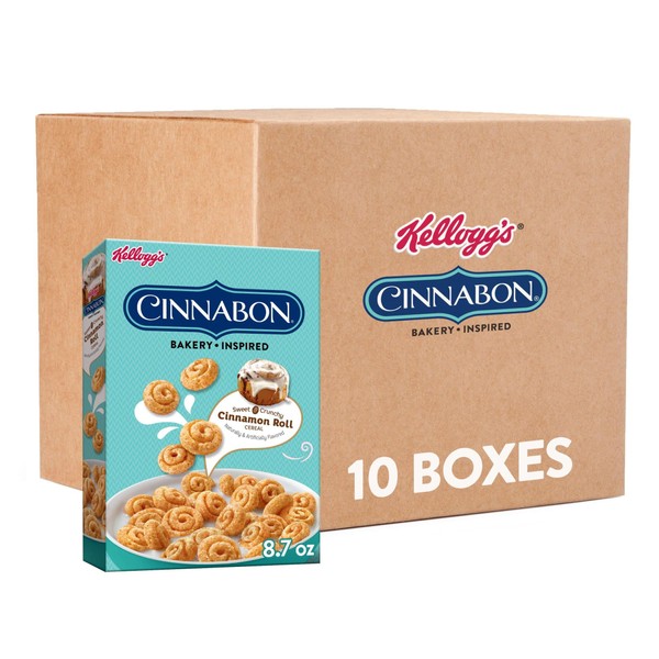 Kellogg’s Cinnabon Cold Breakfast Cereal, 7 Vitamins and Minerals, Kids Snacks, Original (10 Boxes)