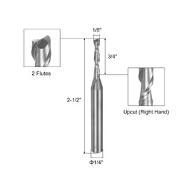 uxcell Spiral CNC Router Bit 1/8" Diameter 1/4" Shank Up Cut 2 Flutes Solid Carbide End Mill Milling Bits with 3/4" Cut Length for Wood Plastic Soft Metal Aluminum