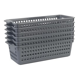 Yarebest Slim Storage Basket Bins, 6 Pack Grey Plastic Baskets