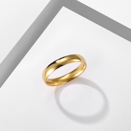 Yanxyad Stainless Steel Ring for Women Men Wedding Band Rings Polished Brushed Ring (Gold-4MM, 7)