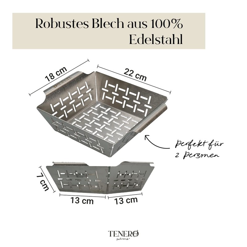 TENERO Grill Basket - Stainless Steel Grill Accessories for Fish,