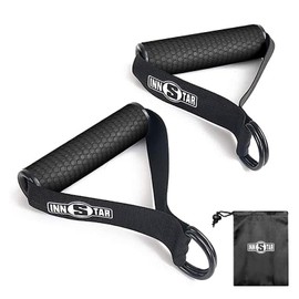 INNSTAR Exercise Handle Training Handle Fitness Grip Band Training Tube Cable Machine for Barbell Use High Load Capacity MAX 181kg Non-slip and Firm Joint 2-Piece Set (Black)
