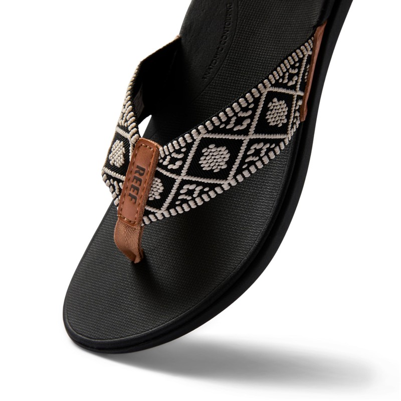 Reef Women's Ortho-Bounce Woven Flip Flops, Black White
