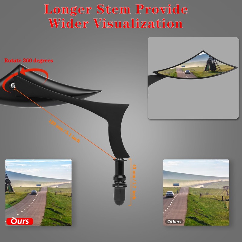 LDJXDADI Black Motorcycle Rear View Mirrors Sportster Side Mirrors for