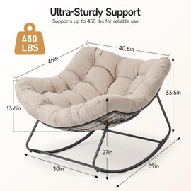 Dovov Indoor Rocking Papasan Chair, 450 lbs Oversized Indoor Egg Comfy Chairs, Rocking Reading Chair with Thickened Cushion, Lounge Cozy Chairs for Bedroom Living Room, Beige