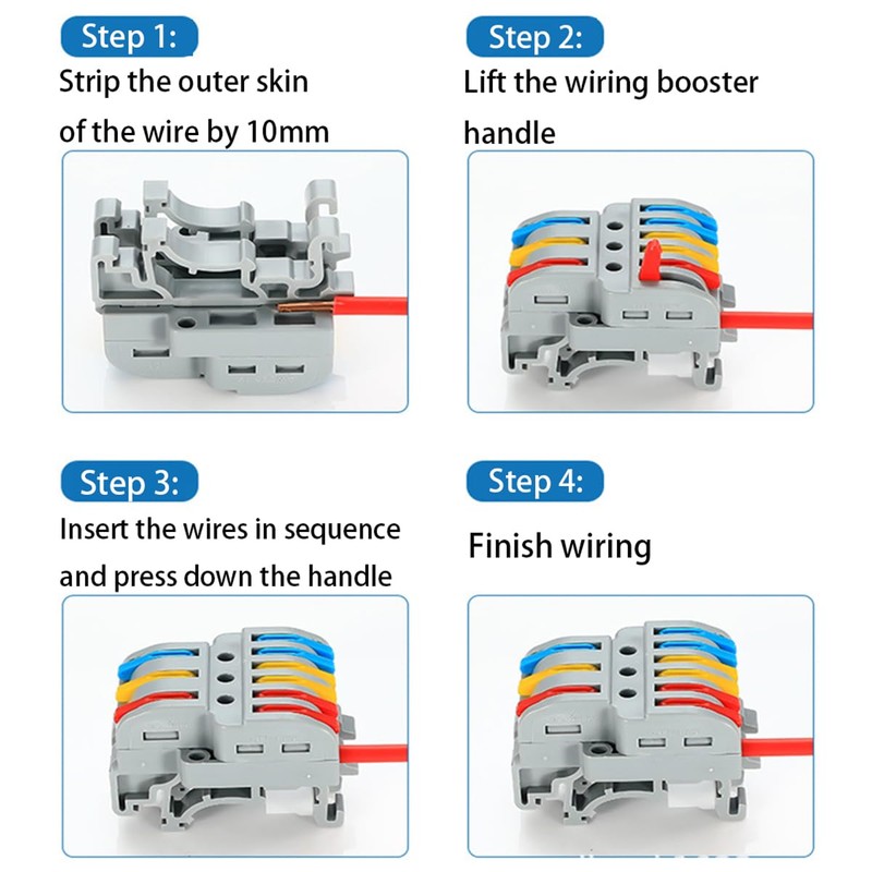Teansic 10PCS DIN Rail Wiring Connectors,2 in 4 Out Quick