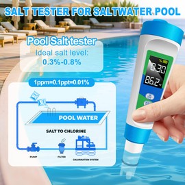 KingSom Pool Salt Tester,Digital Salt Water Pool Tester & PH Tester for Aquarium,High Accuracy Digital Salinity Tester,5 in 1 Salinity PH Temp EC TDS Meter,Pool Water Tester for Swimming Pool Hot Tub