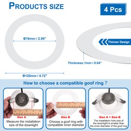 PATIKIL Goof rings inner diameter 2.99 inches, outer diameter 4.72 inches, 4 pieces metal Goof rings cover for recessed spotlights, ceiling and wall lamps, downlight, LED, matt chrome-plated