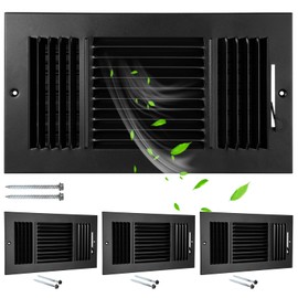 Wesiti 4 Pcs 12 x 6 Inch Vent Covers for Home Ceiling HVAC Sidewall Air Register 3 Way Vents Wall Register Solid Steel Manual Adjuster for Home Bathroom Toilet Office(Black)