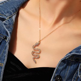 YUNXI Gold Rhinestone Snake Pendant Necklace Retro Crystal Cobra shaped Necklace Punk Viper Animal Serpent Necklace for Women Jewelry (Gold)
