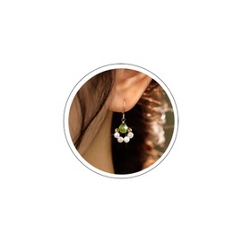 Atentuyi Boho Bead Hoop Pearl Earrings Gold Pearl Wedding Earrings Bridal Pearl Drop Hook Earrings Vintage Green Hetian Jade Dangle Earrings Jewelry for Women and Girls