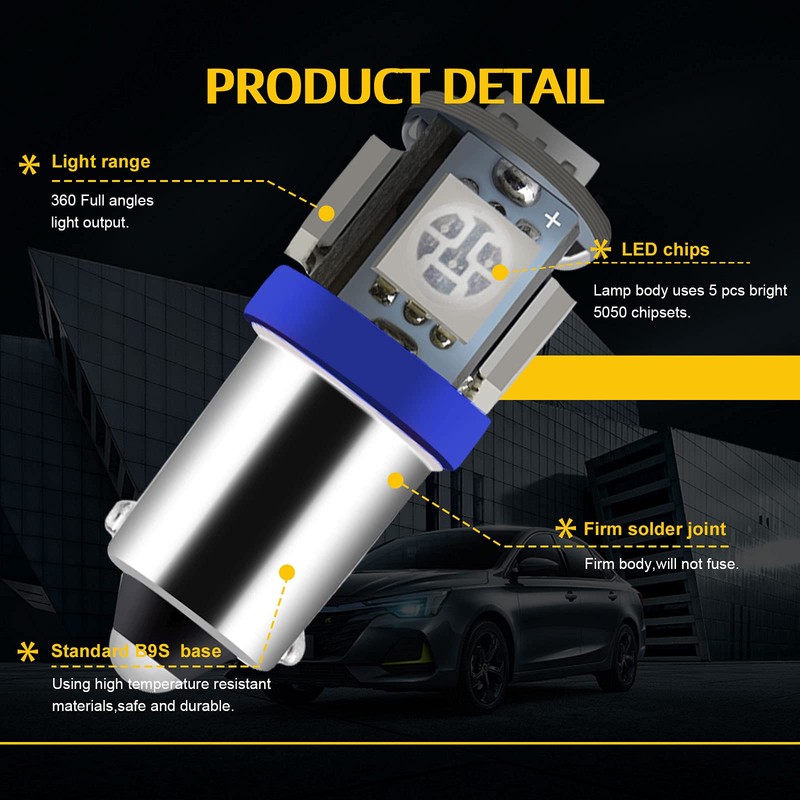 YM E-Bright 20-Pack Blue BA9S 5050 5SMD Led Bulbs Clearance