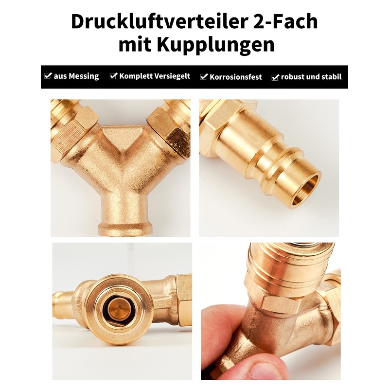 Compressed Air Distributor Double with Couplings Brass Coupling Plug, ZITFRI
