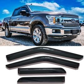 Side Car Window Visor Rain Guard Vent Deflectors Compatible with 2015-2025 Ford F-150 2017-2023 F-250 F-350 F-450 F-550 Crew Cab Window Shade Sun Shield Truck Accessories 4-pc Set