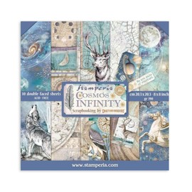 Stamperia handicraft paper pad with patterns for scrapbooks, albums, bullet journals and more - acid free, double sided - craft paper colourful for hobbies and as a gift (Cosmos) (20.3 x 20.3 cm)