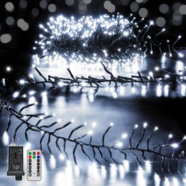 Ccinny 500 LED 25 FT Cluster Lights, White Christmas Tree Lights 8 Modes Timer Remote, Waterproof String Lights for Indoor Outside Garland Xmas Decorations